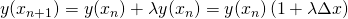 \[ y(x_{n+1}) = y(x_n) + \lambda y(x_n) = y(x_n) \, (1+\lambda \Delta x) \]