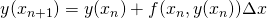 \[ y(x_{n+1}) = y(x_{n}) + f(x_n, y(x_{n})) \Delta x \]